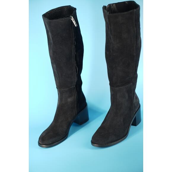 Aquatalia Baia Black Knee High Suede Boots Size 10 New Mid Heel $625 - Picture 10 of 10